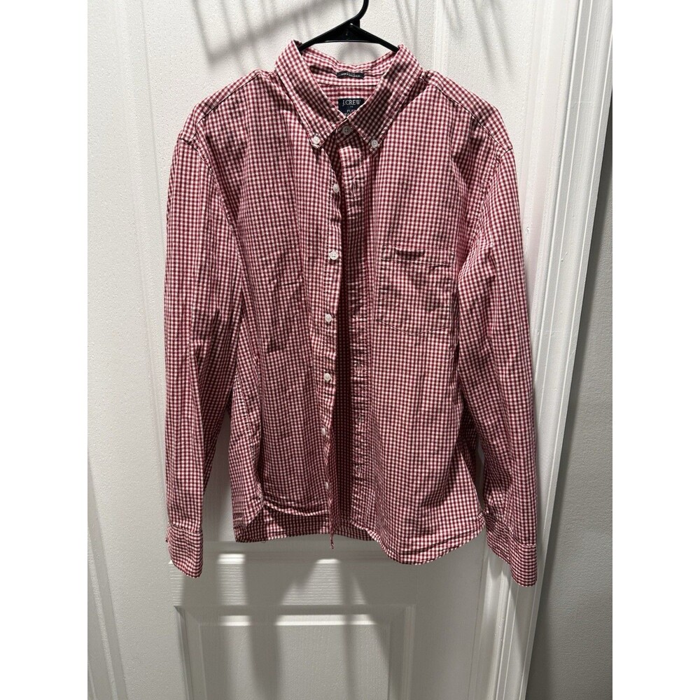 J.Crew Men's Slim Untucked Red/White Long Sleeve Button-Up Shirt Button-Down